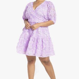Lavender Faux Wrap Lace Dress